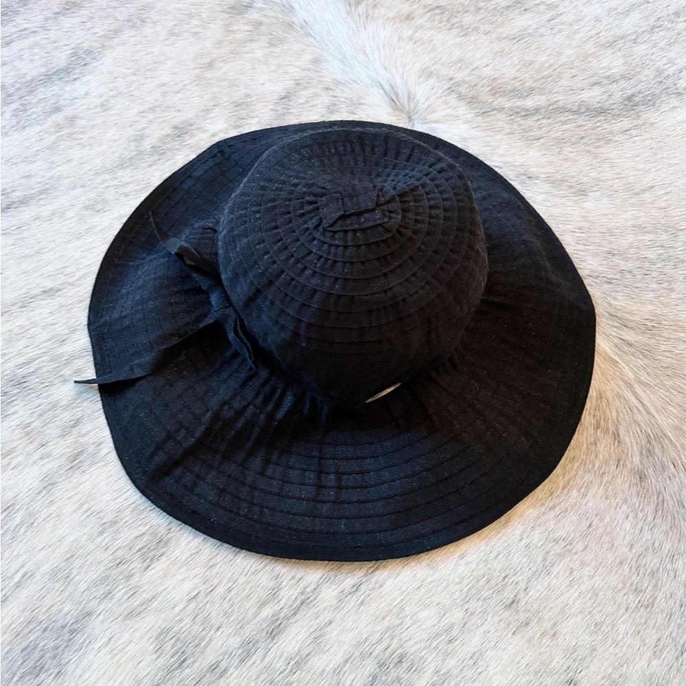 NWOT Cappelli Straworld Black Oversized Ribbon Sun Hat UPF 50+ 5” Brim, Packable - Picture 9 of 14